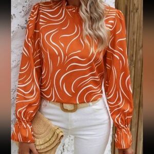 NEW Lantern Sleeve Contemporary Blouse - Dk. Orange